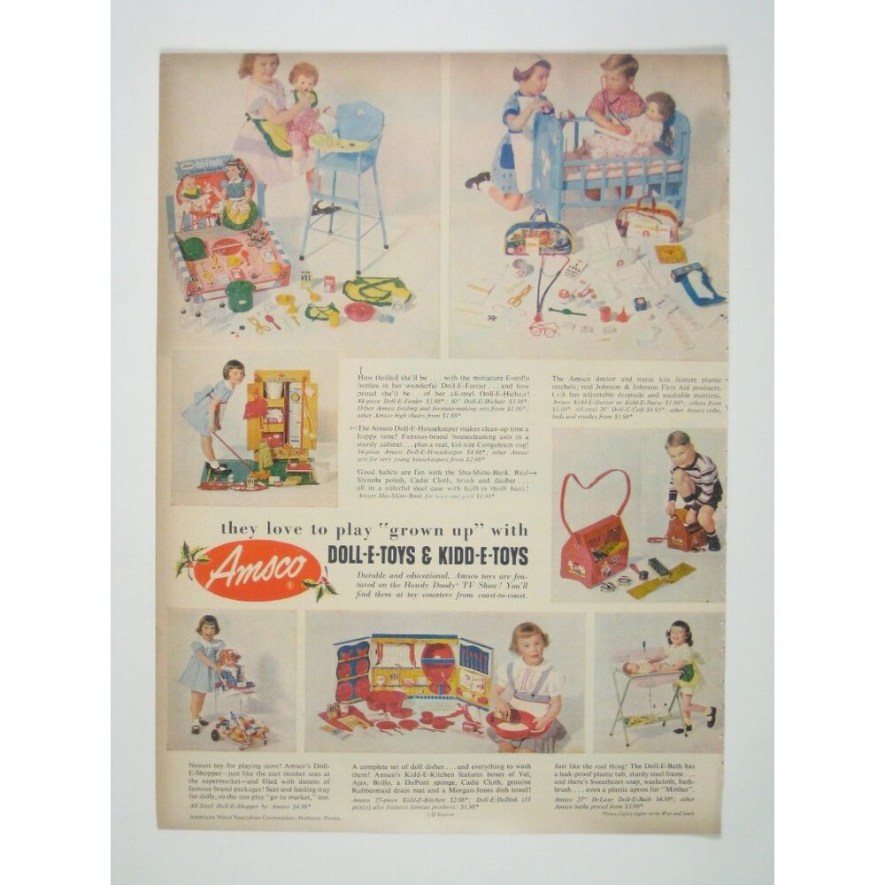 Vintage Amsco Doll E Toys Kidd E Toys Advertisement Print 195os MOD Toys Dolls